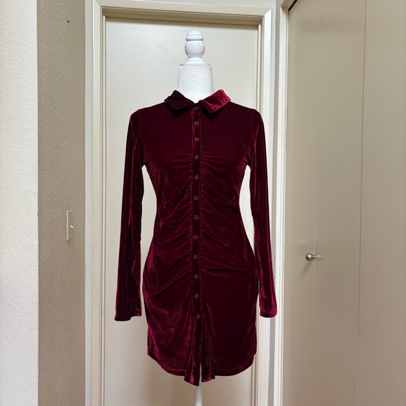HOUSE OF HARLOW 1960 RED VELVET RUCHED FRONT DRESS DARK ROMANTIC WIMSIGOTH - Picture 3 of 14